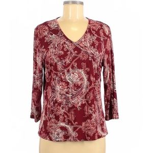 Karen Scott 3/4,sleeve red paisley pullover top